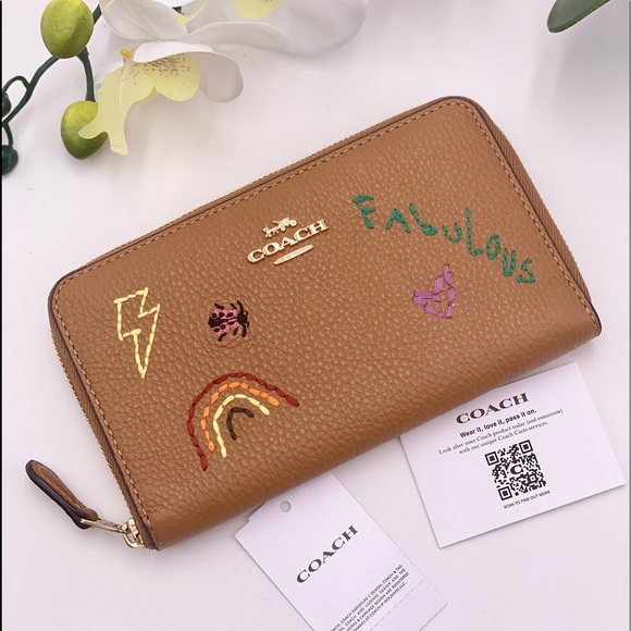 Coach Handbags - Coach Medium Id Zip Wallet With Diary Embroidery